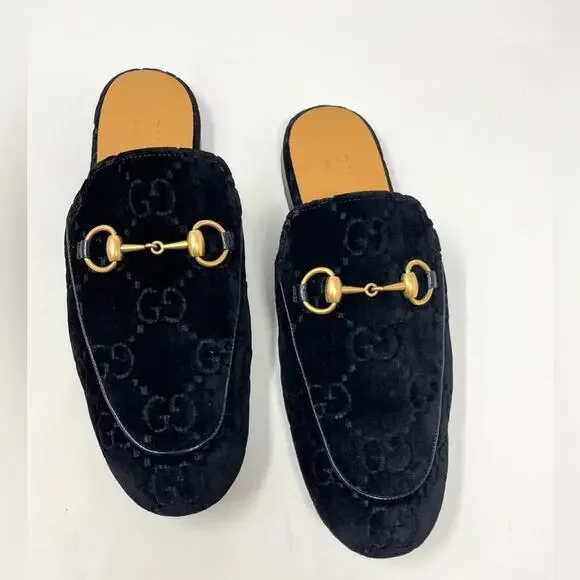 Gucci Princetown GG Monogram Embossed Black Velvet Horse Bit 6 Men / 8 Women - Picture 8 of 8
